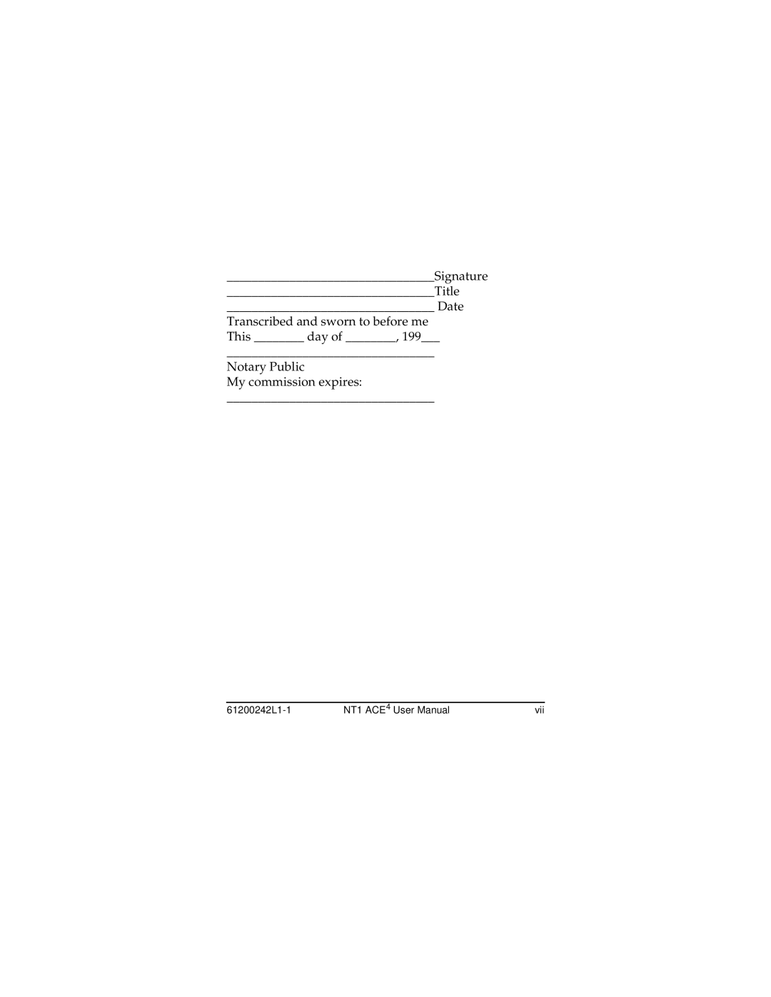 ADTRAN NT1 ACE4 user manual 61200242L1-1 Vii 