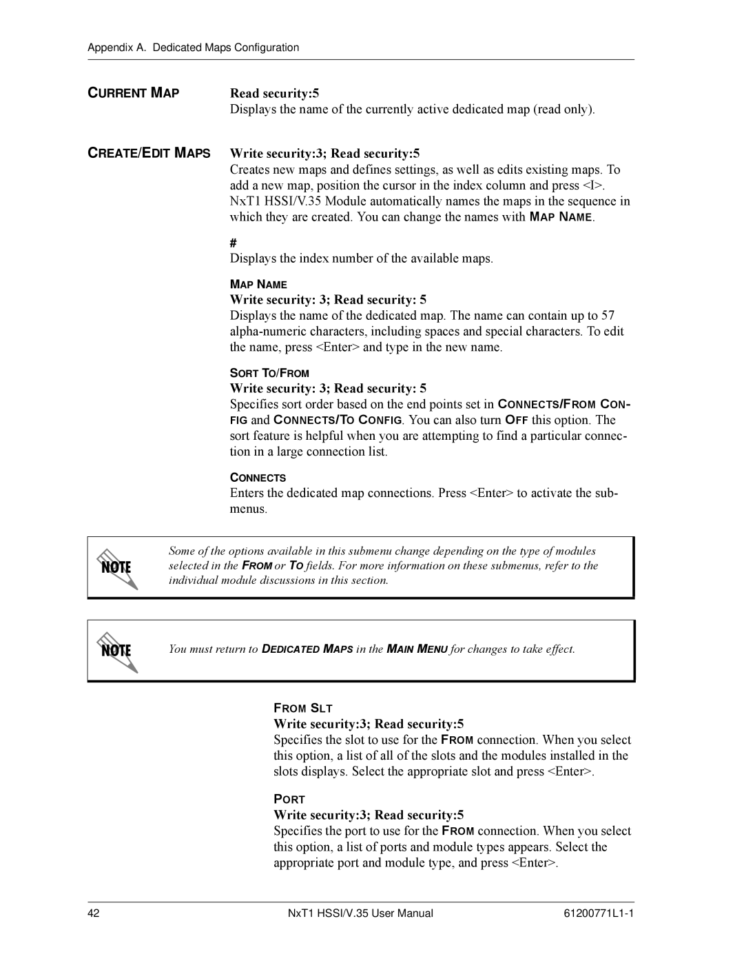 ADTRAN NxT1 HSSI/V.35 user manual CREATE/EDIT Maps Write security3 Read security5 