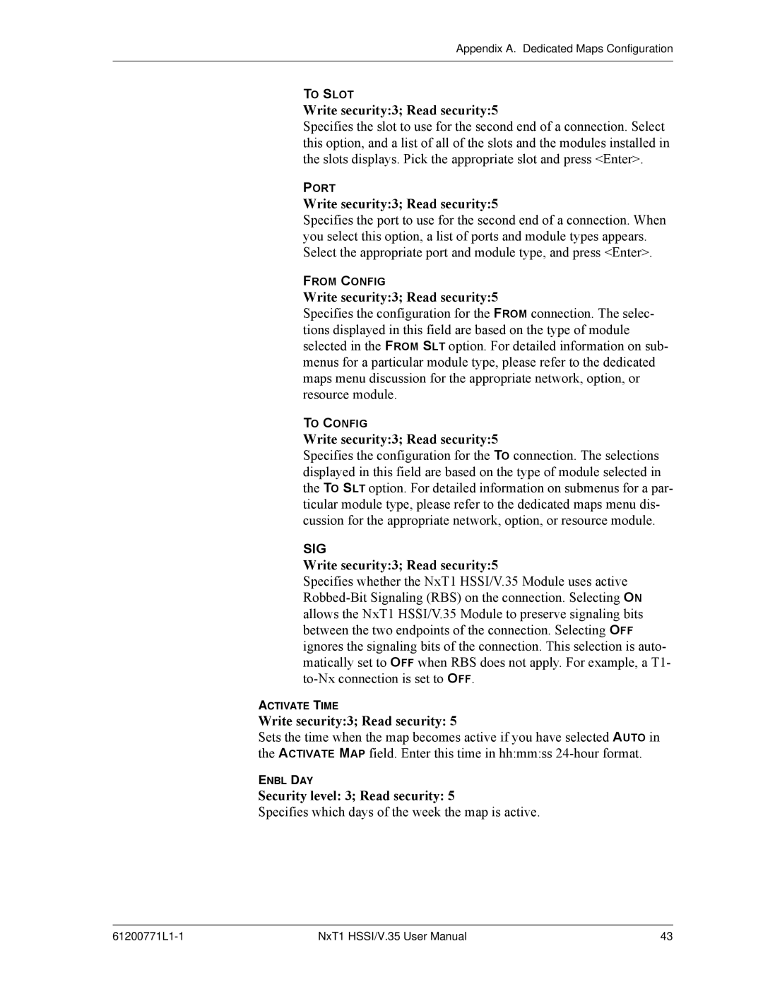 ADTRAN NxT1 HSSI/V.35 user manual Write security3 Read security, Security level 3 Read security 