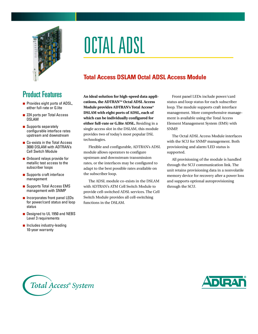 ADTRAN Octal ADSL warranty Octal Adsl 