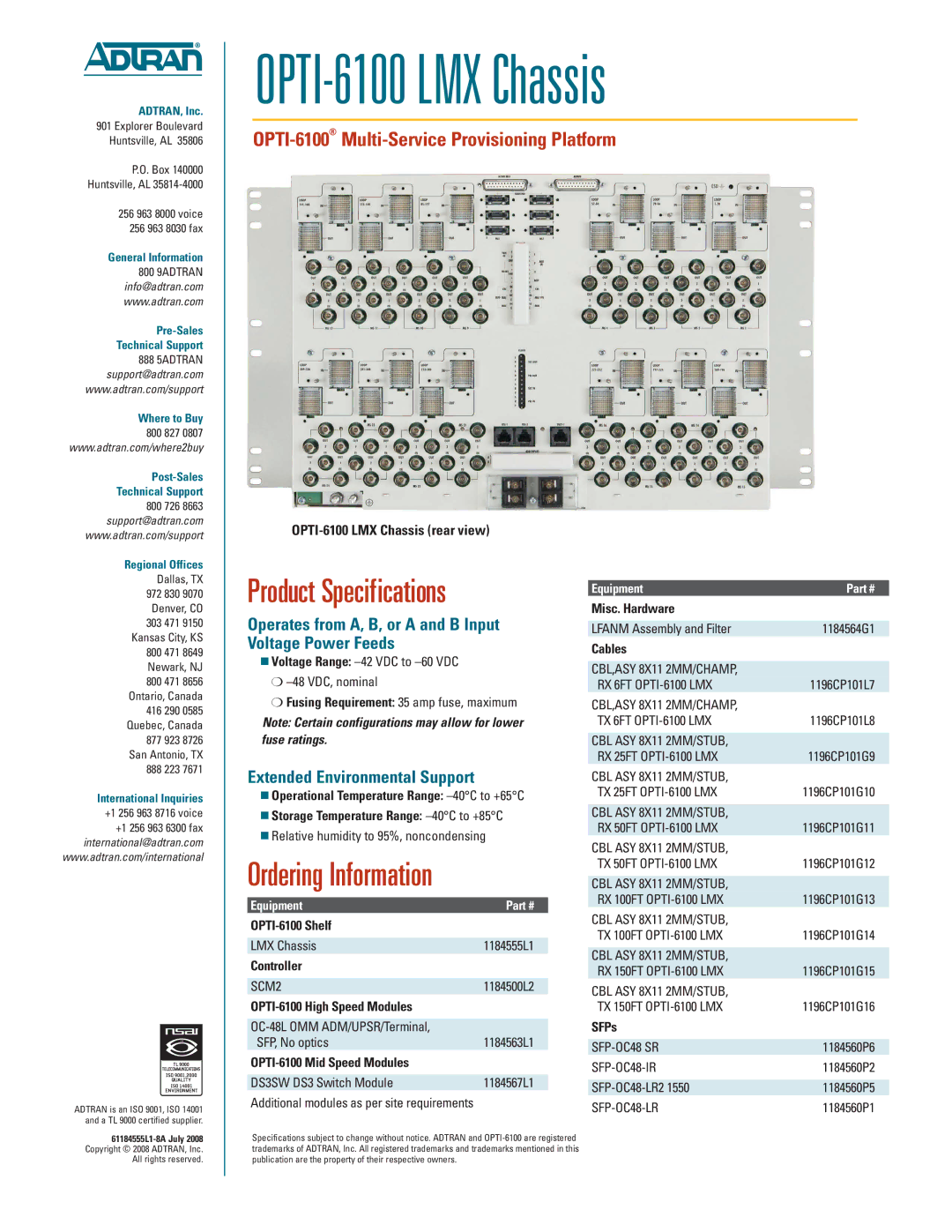 ADTRAN dimensions OPTI-6100 LMX Chassis 