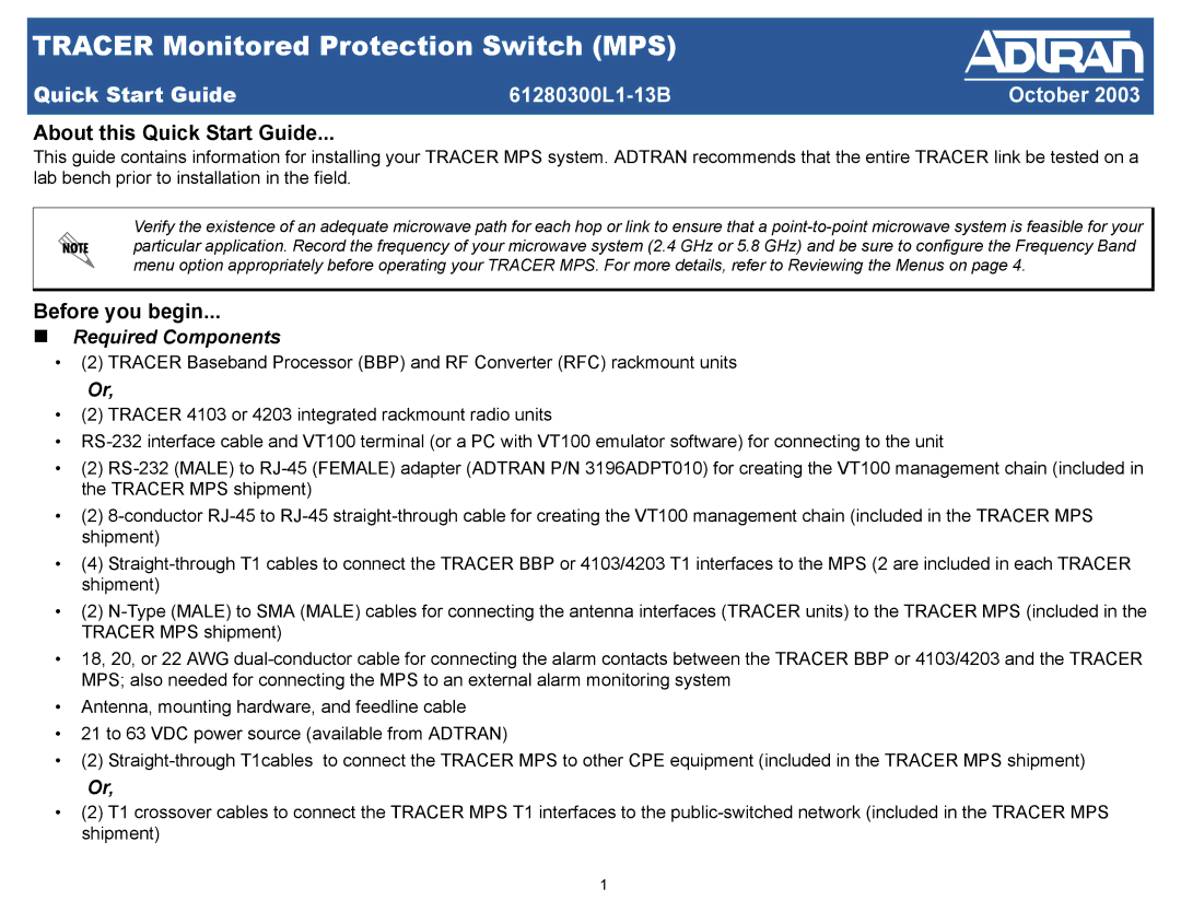 ADTRAN quick start Tracer Monitored Protection Switch MPS 