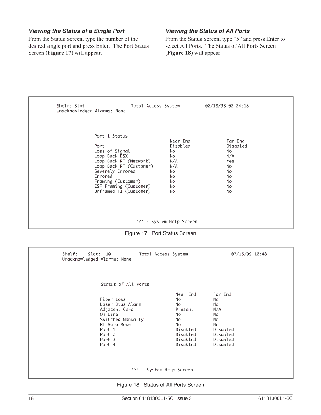 ADTRAN QFO-C warranty Viewing the Status of a Single Port, Viewing the Status of All Ports 