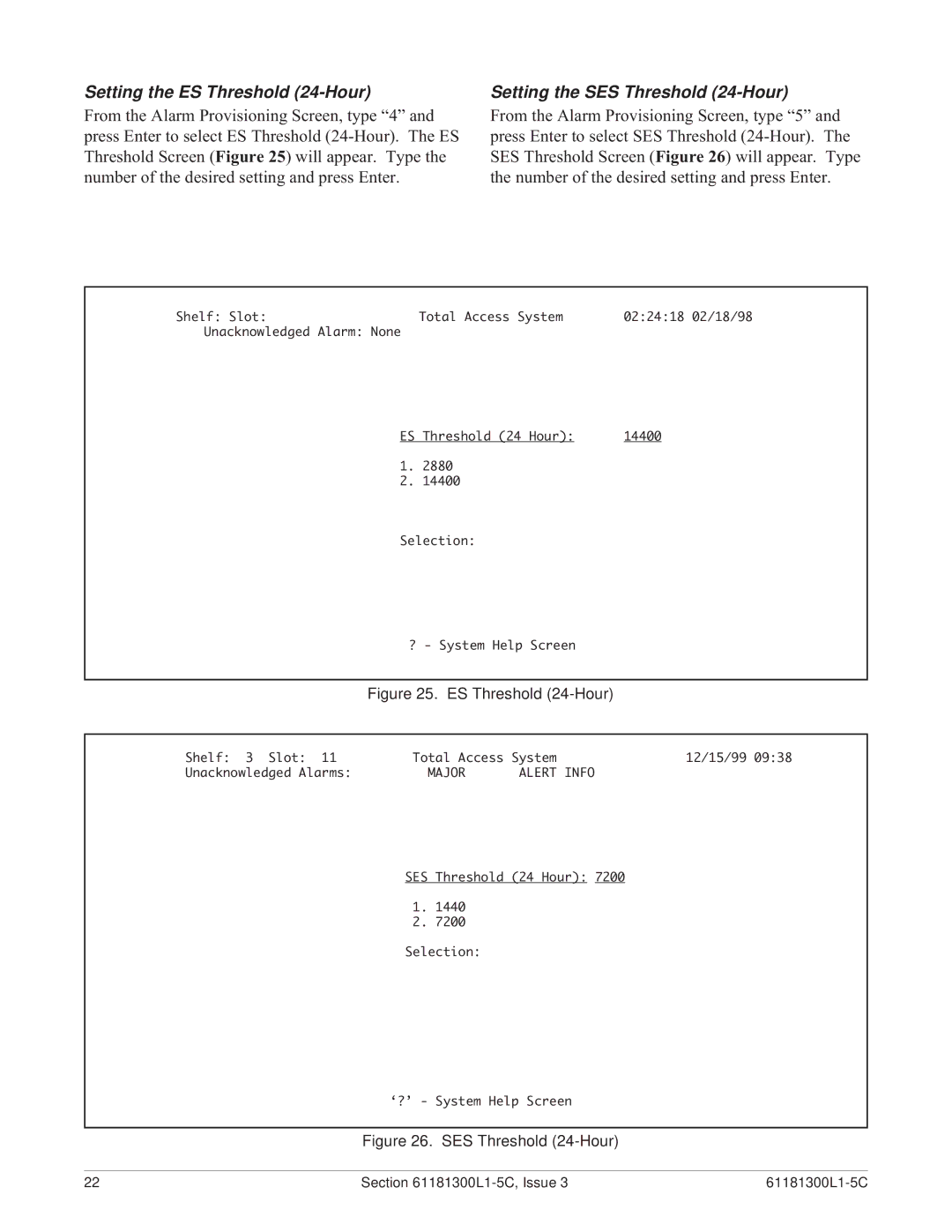 ADTRAN QFO-C warranty Setting the ES Threshold 24-Hour, Setting the SES Threshold 24-Hour 