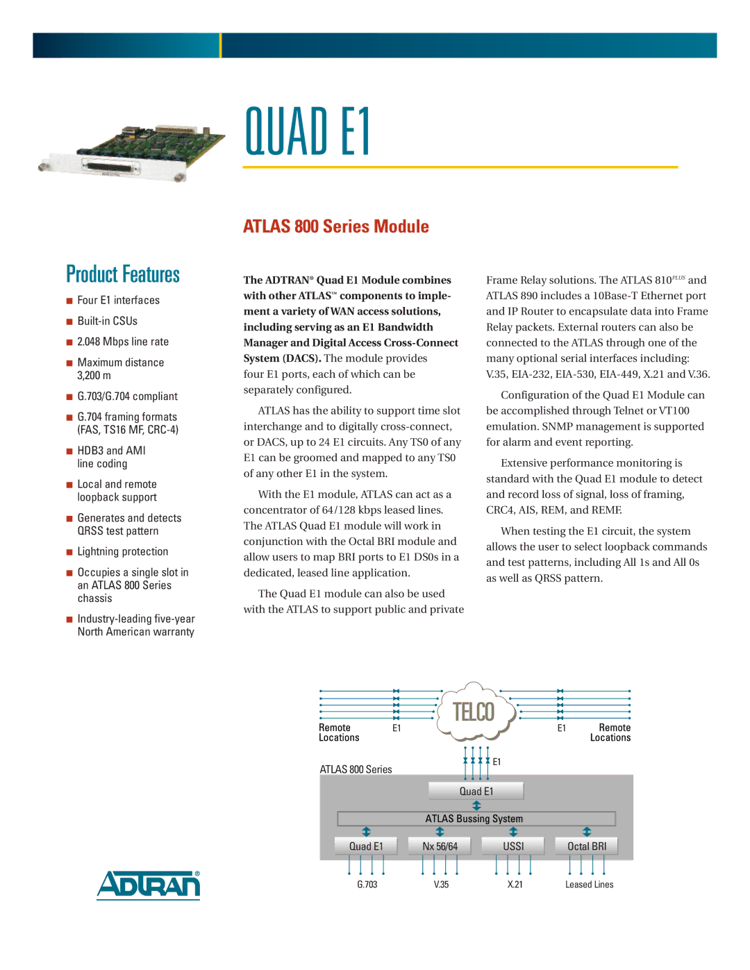 ADTRAN QUAD E1 warranty Quad E1 