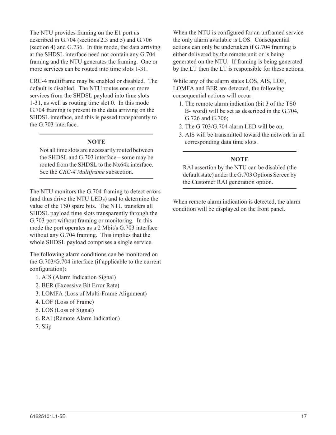 ADTRAN SHDSL NxNTU specifications 61225101L1-5B 