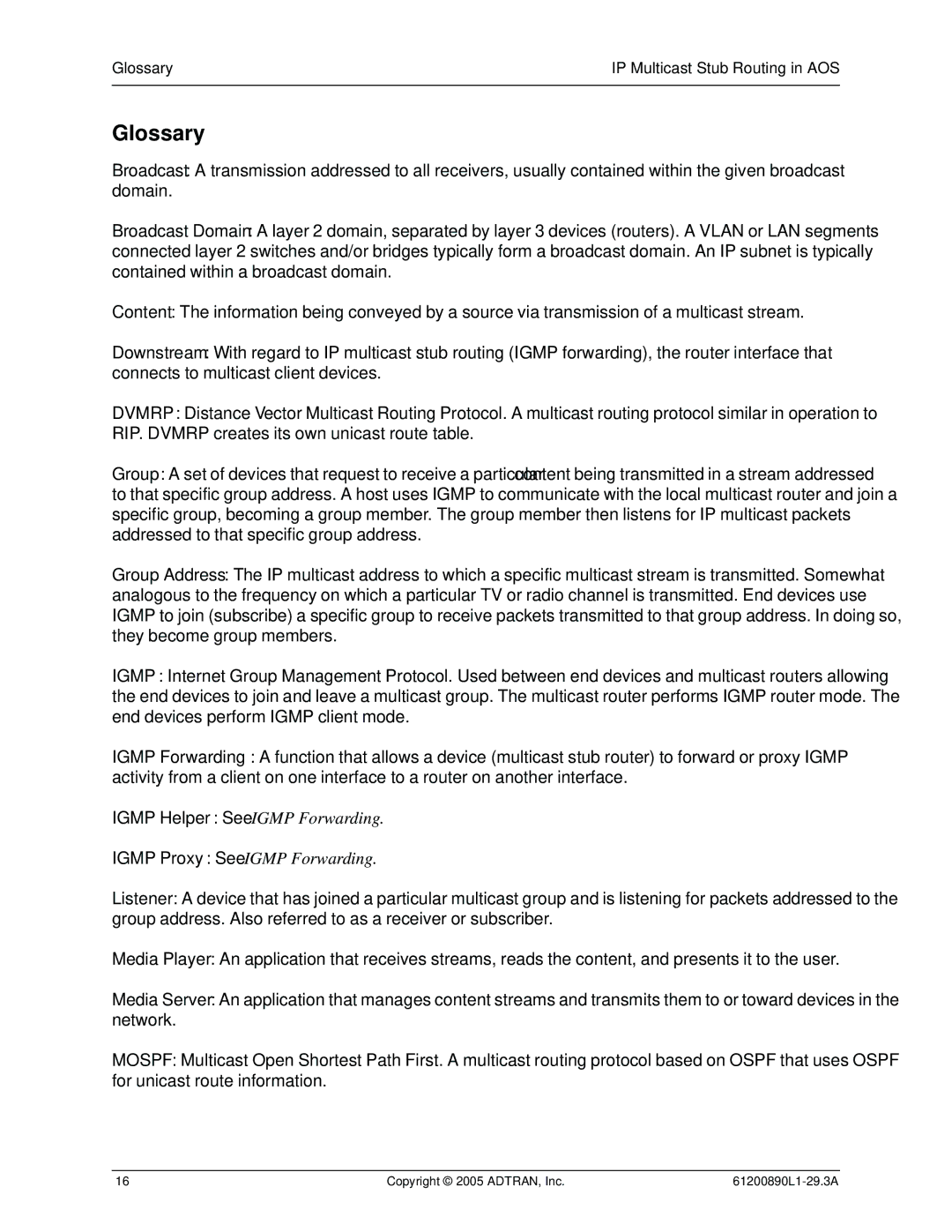 ADTRAN Stub Routing manual Glossary 