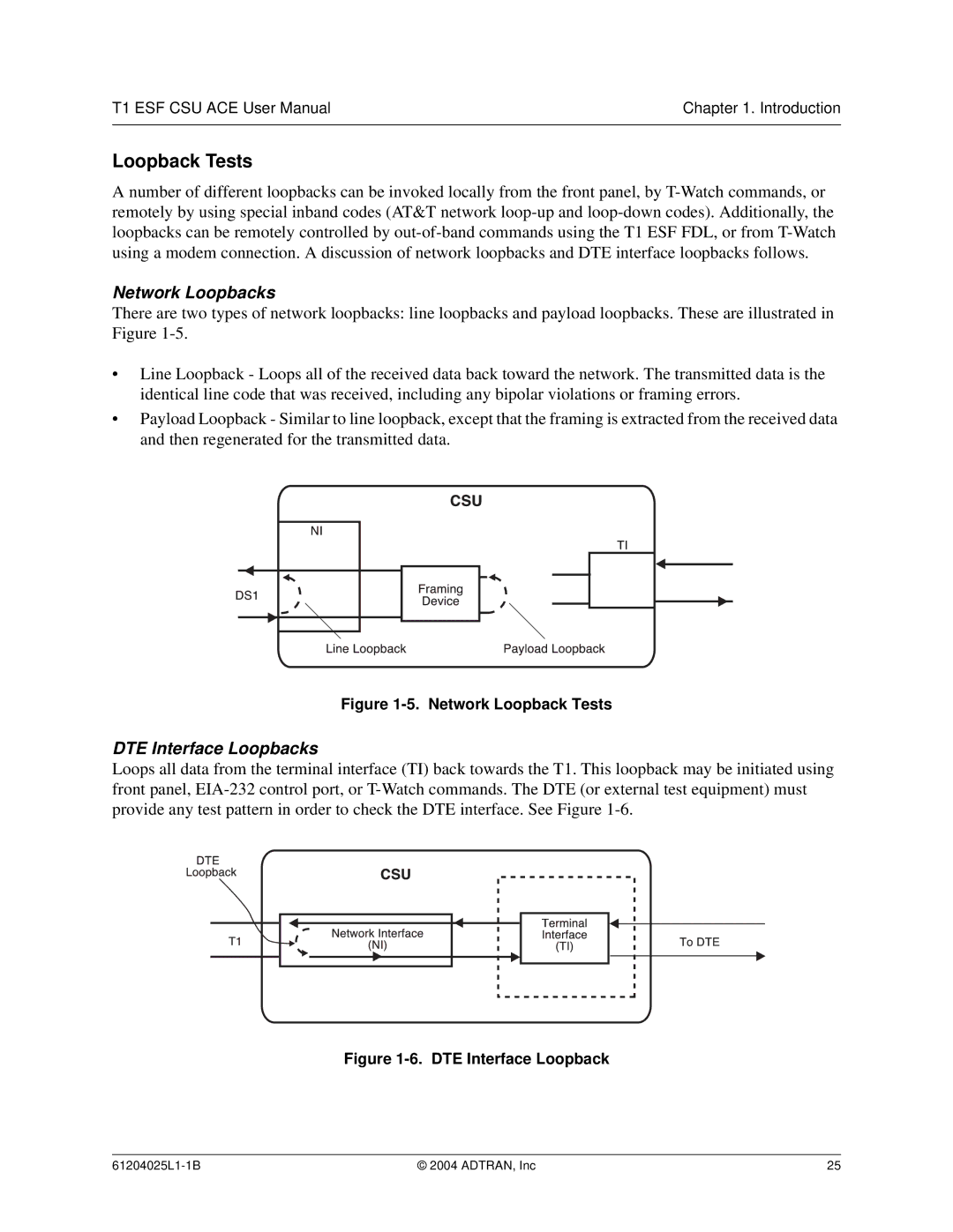 ADTRAN T1 ESF CSU ACE user manual Loopback Tests, Network Loopbacks 