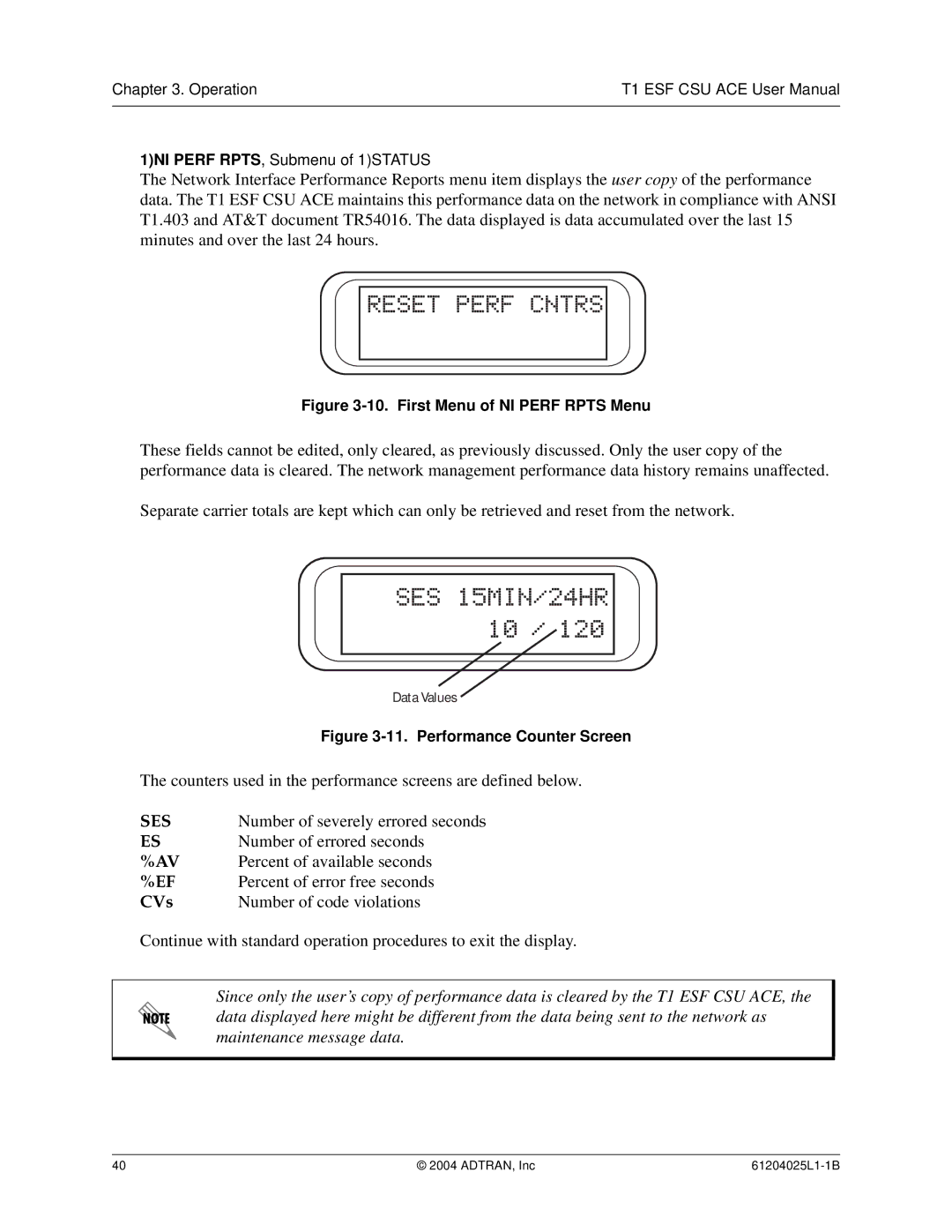 ADTRAN T1 ESF CSU ACE user manual Ses 