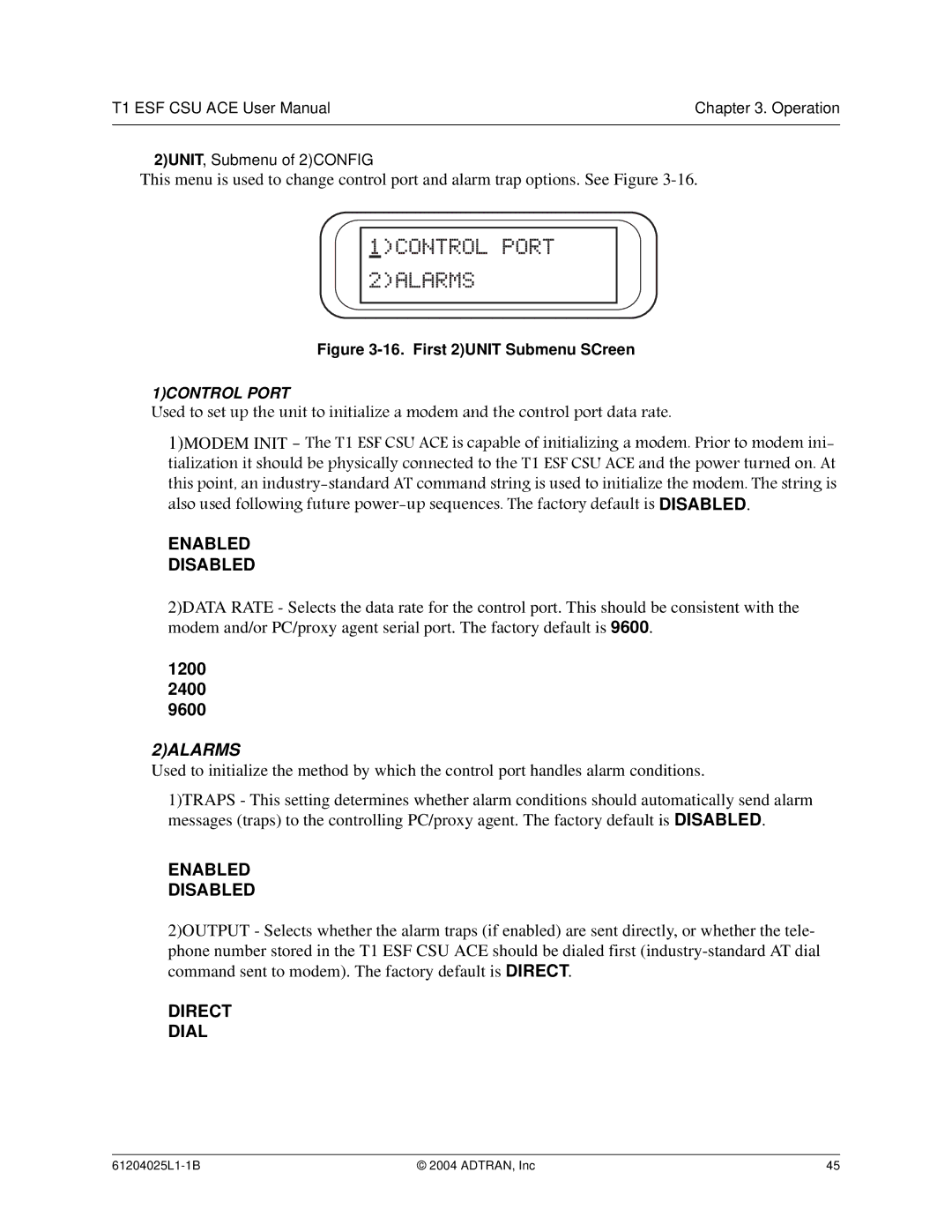 ADTRAN T1 ESF CSU ACE user manual 2ALARMS 