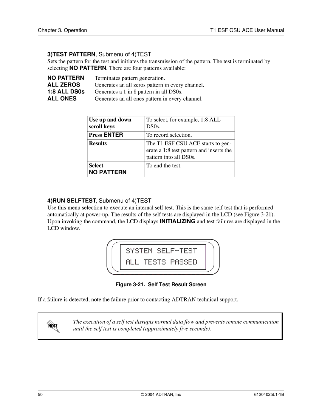 ADTRAN T1 ESF CSU ACE user manual No Pattern 