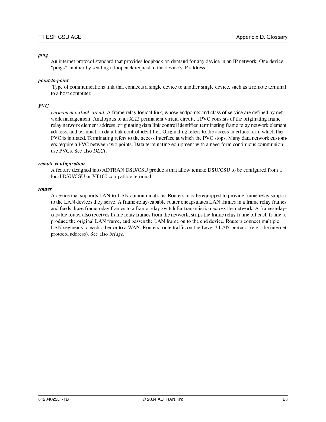 ADTRAN T1 ESF CSU ACE user manual Pvc 