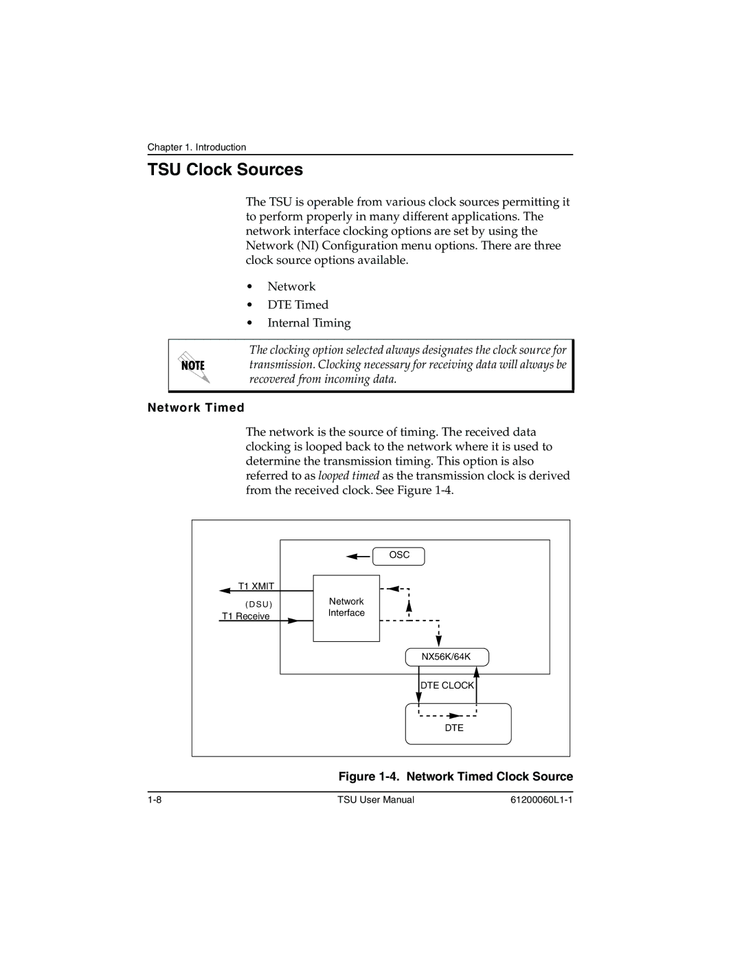 ADTRAN T1-FT1 user manual TSU Clock Sources, Network Timed 