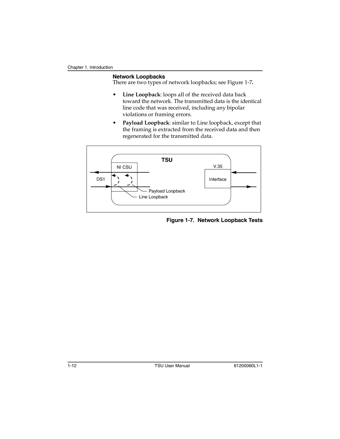 ADTRAN T1-FT1 user manual Network Loopbacks, Tsu 