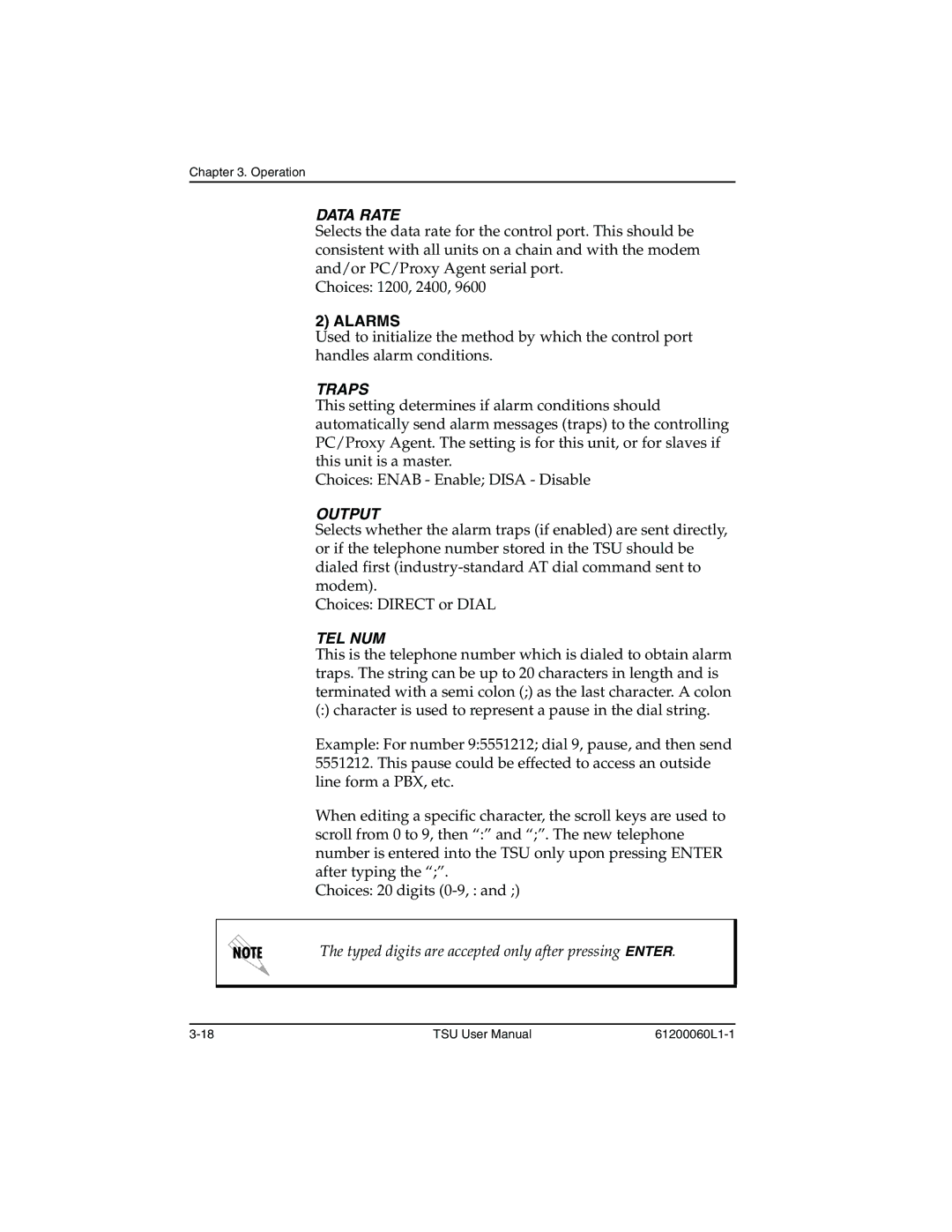 ADTRAN T1-FT1 user manual Data Rate, Alarms 