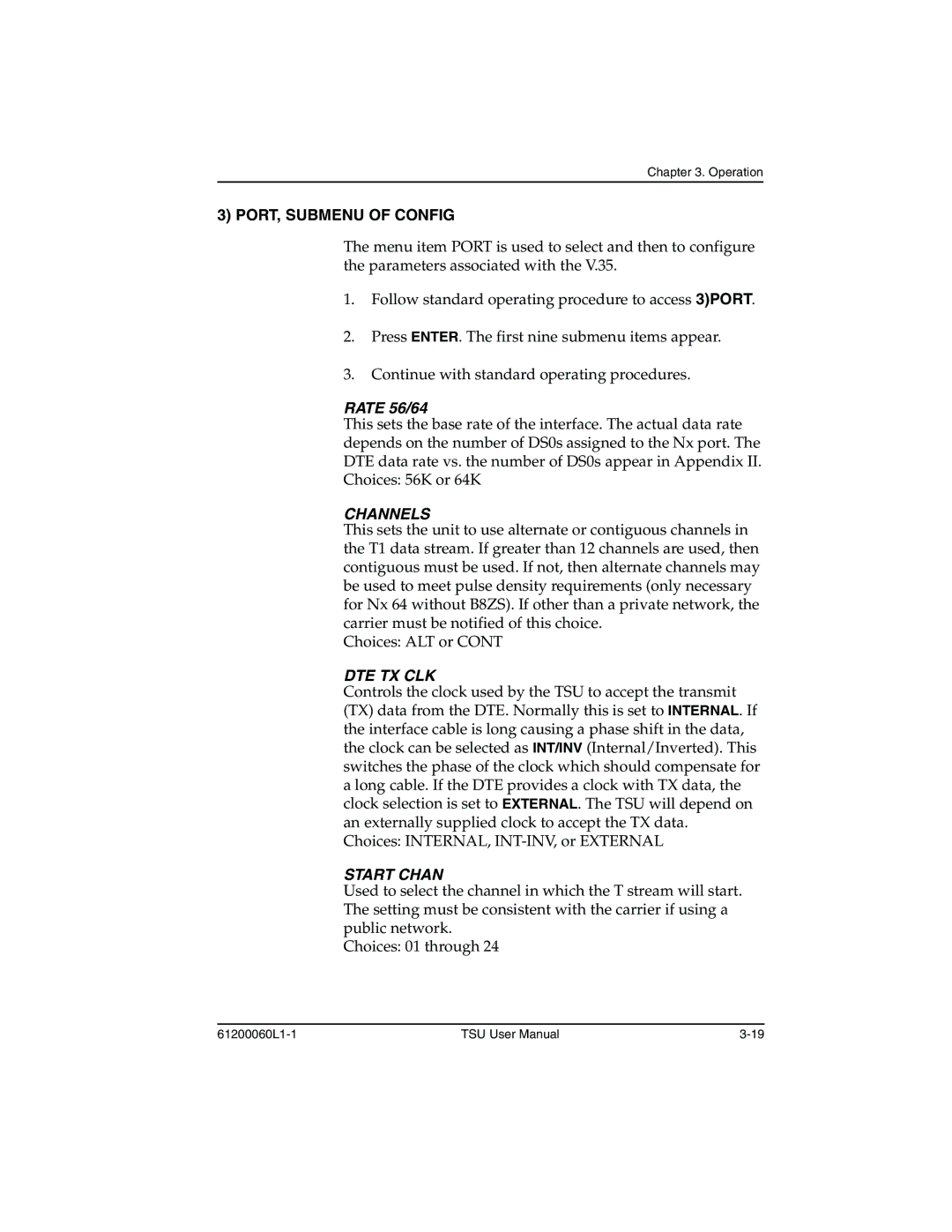 ADTRAN T1-FT1 user manual PORT, Submenu of Config, Rate 56/64 