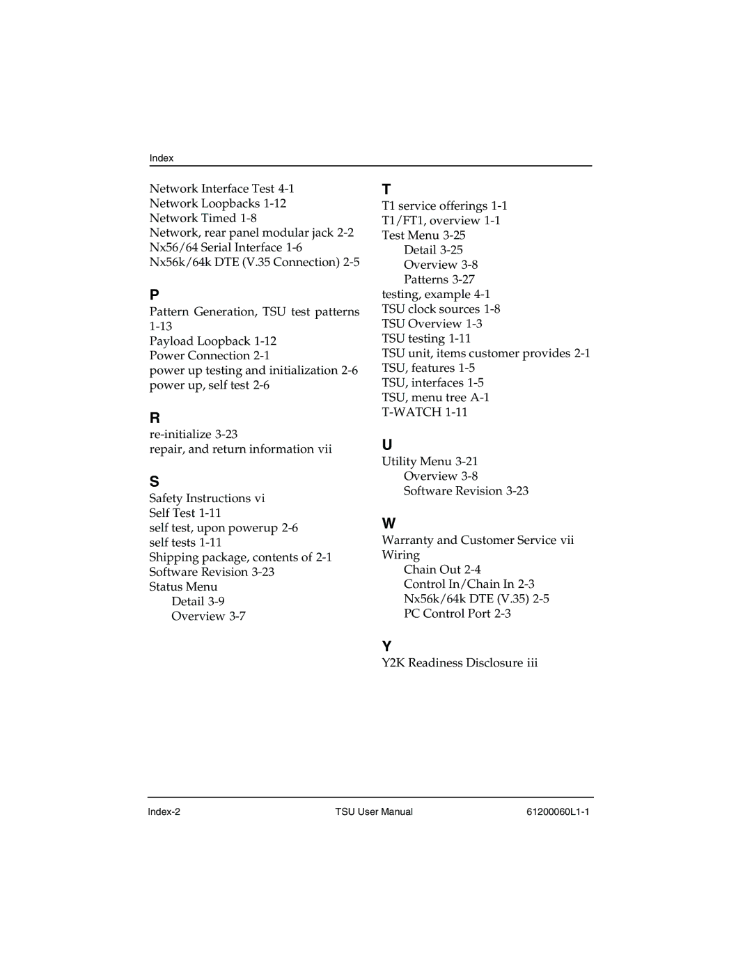 ADTRAN T1-FT1 user manual Index 