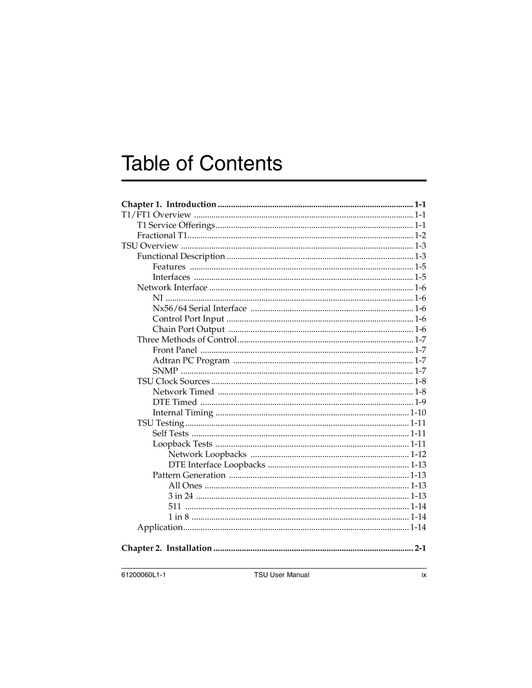 ADTRAN T1-FT1 user manual Table of Contents 