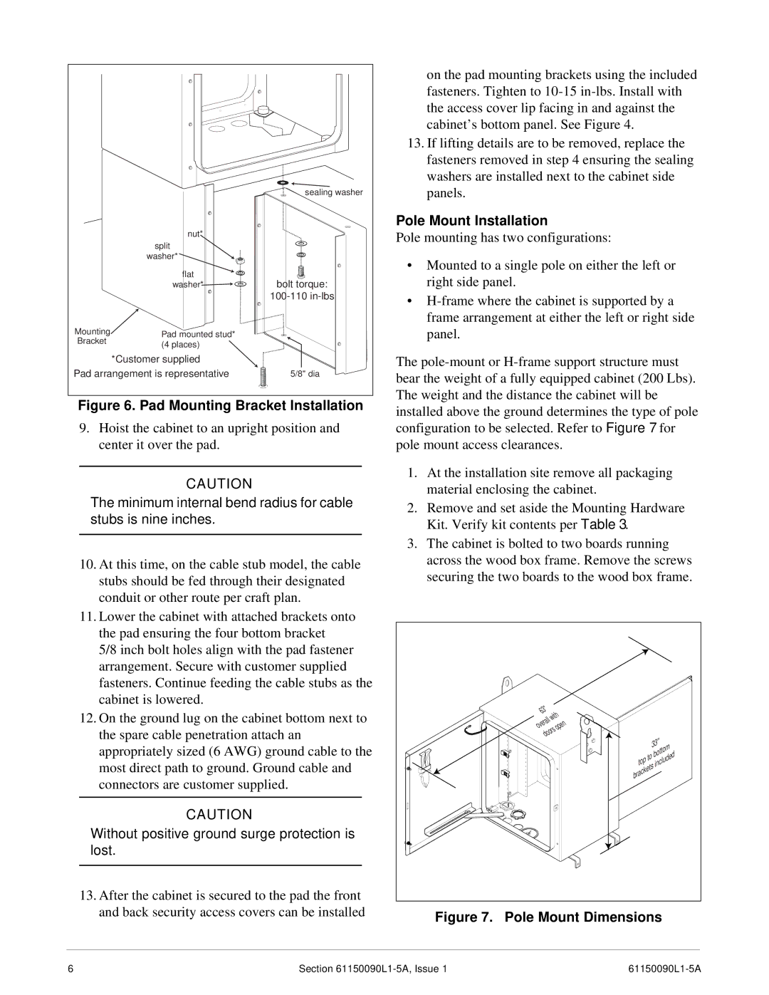 ADTRAN T200 H2TU-R dimensions Pad Mounting Bracket Installation, Pole Mount Installation 