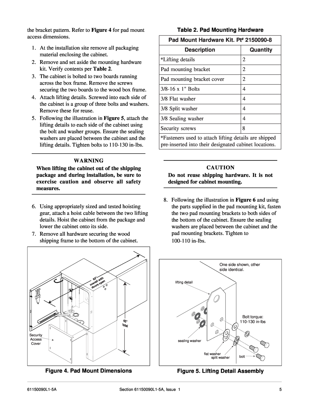 ADTRAN T200 H2TU-R Pad Mount Dimensions, Pad Mounting Hardware Pad Mount Hardware Kit. Pt#, Quantity, Description 