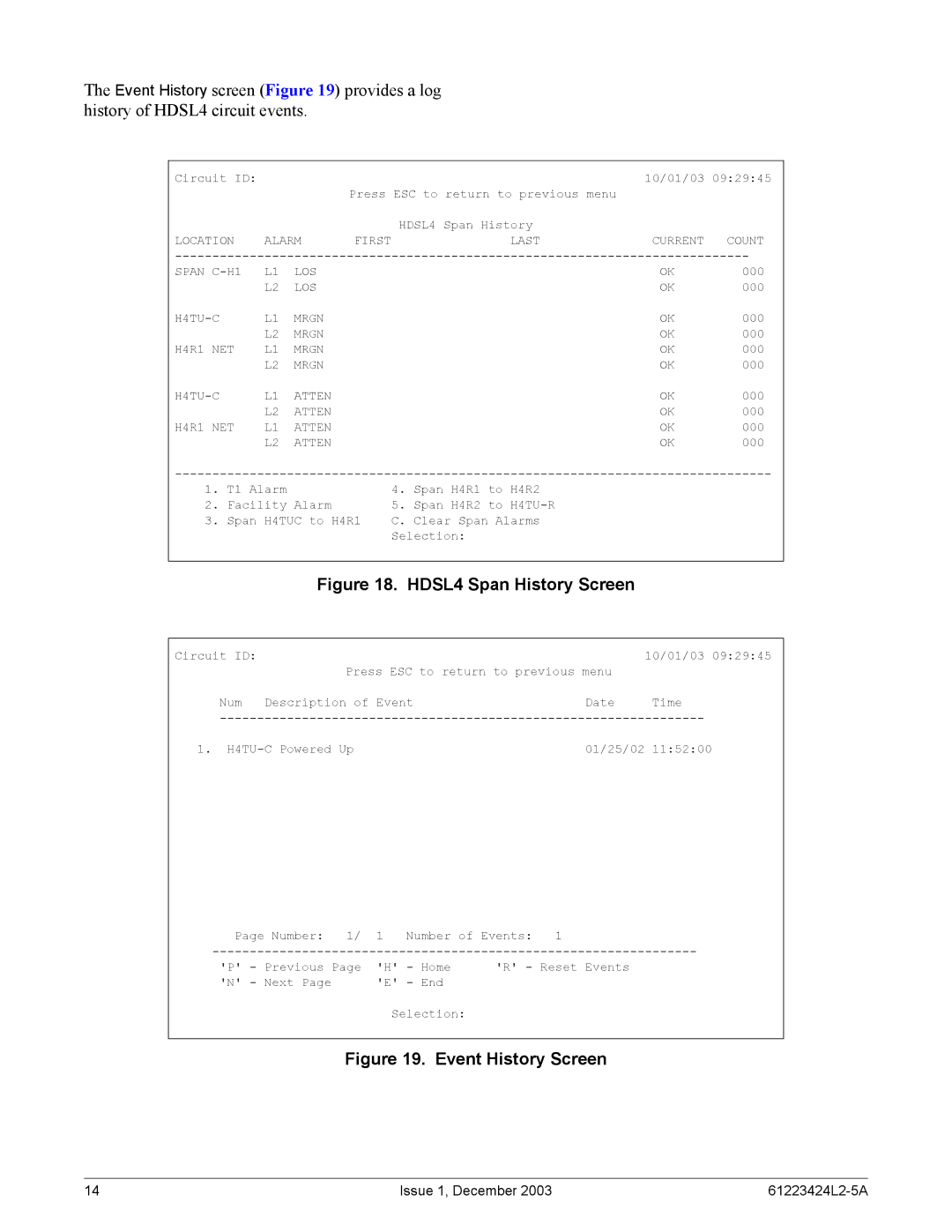 ADTRAN T200 H4TU-R Last Current Count Span C-H1 LOS, H4TU-C Mrgn, H4R1 NET Mrgn, H4TU-C Atten, H4R1 NET Atten 