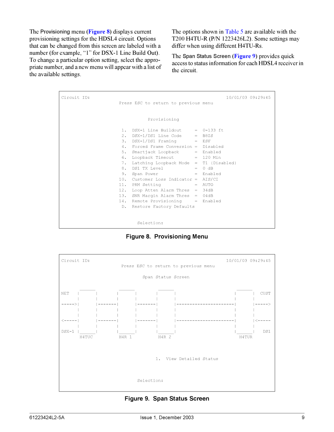 ADTRAN T200 H4TU-R specifications B8ZS, Esf, Ais/Ci, Auto, Net, DS1, H4TUC, H4TUR 