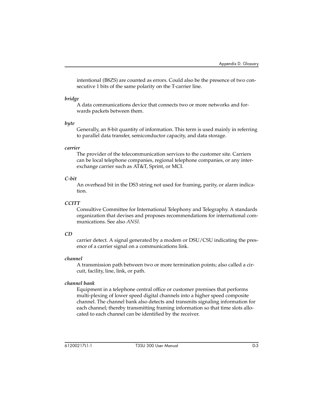 ADTRAN T3SU 300 user manual Ccitt 