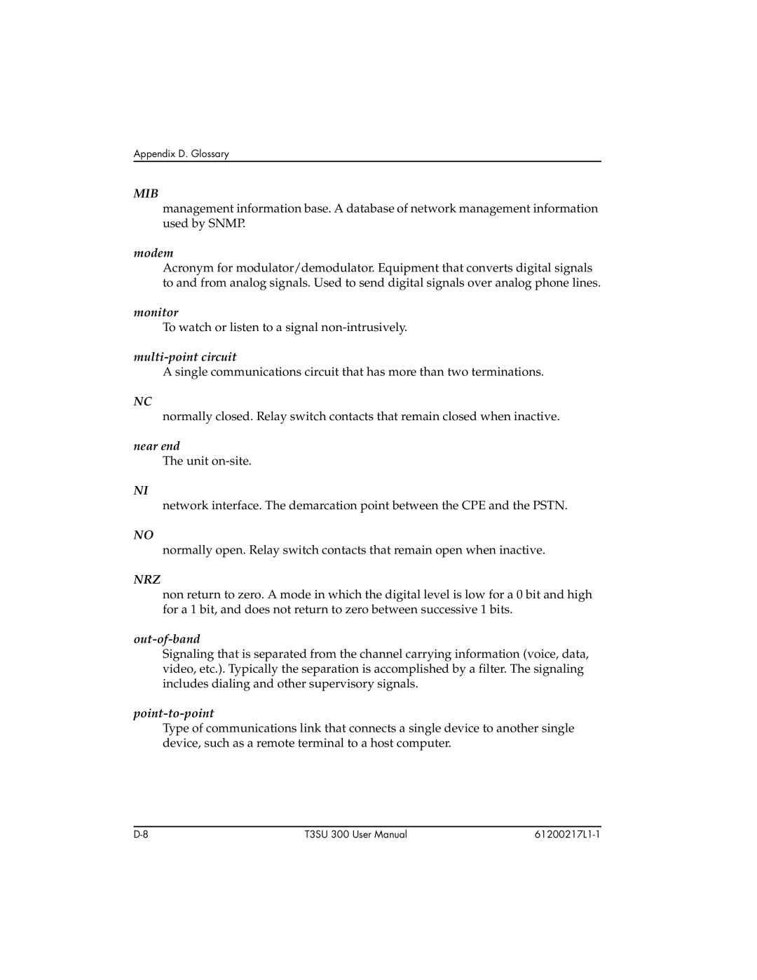 ADTRAN T3SU 300 user manual Mib, Nrz 