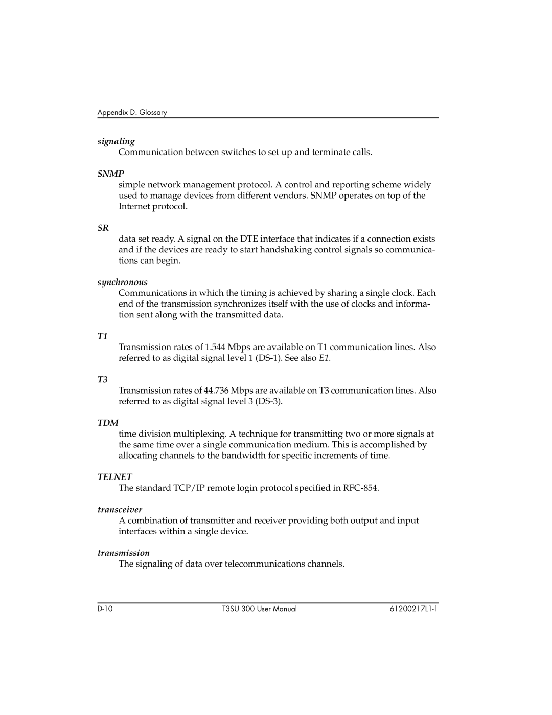 ADTRAN T3SU 300 user manual Snmp, Tdm, Telnet 