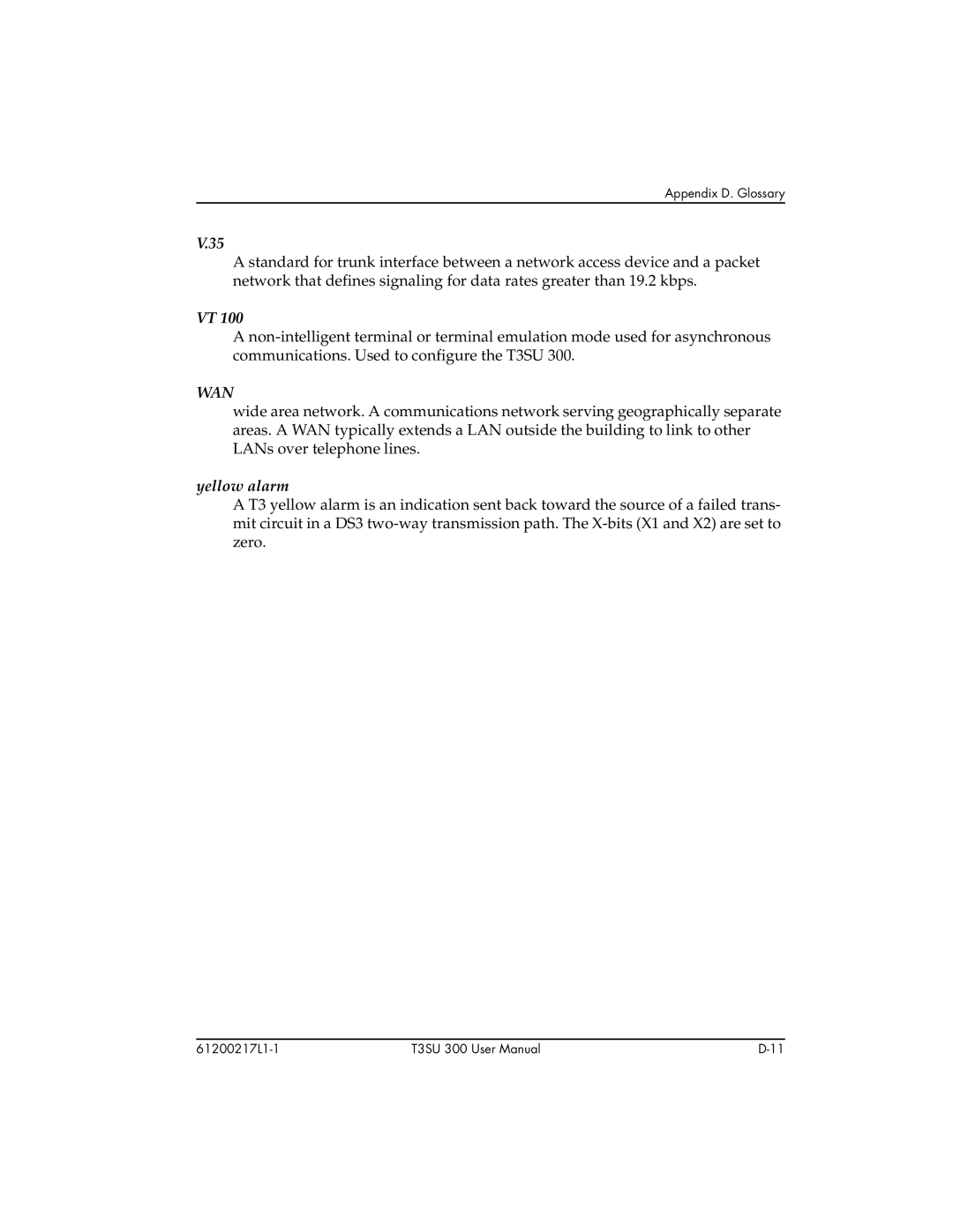 ADTRAN T3SU 300 user manual Wan, Yellow alarm 