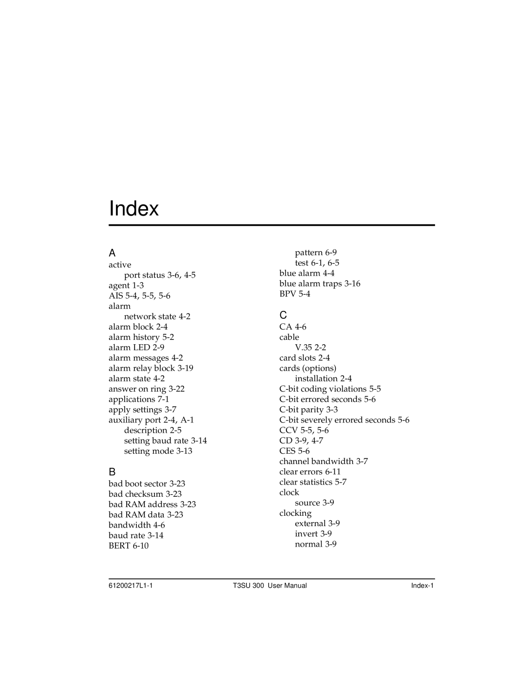 ADTRAN T3SU 300 user manual Index 