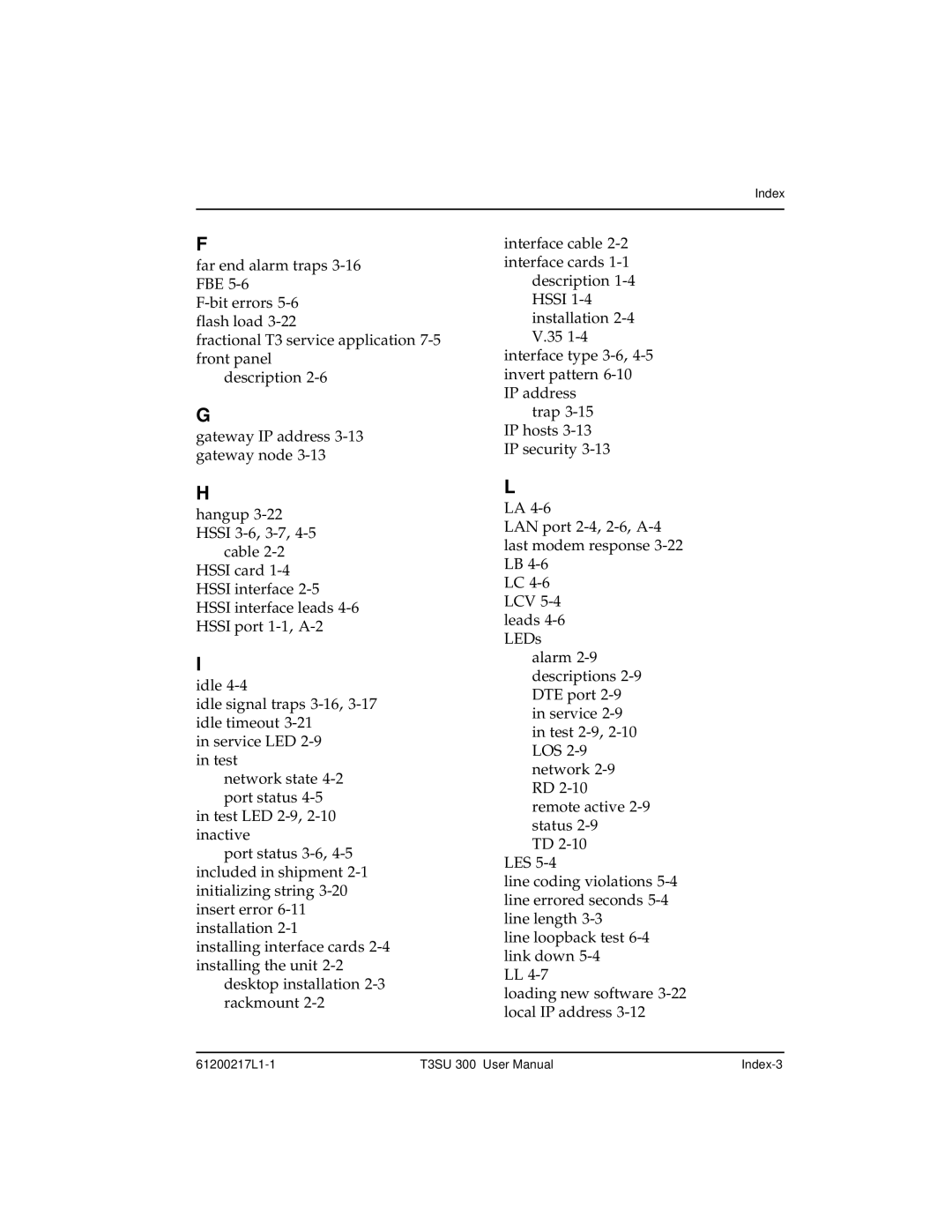 ADTRAN T3SU 300 user manual Index-3 