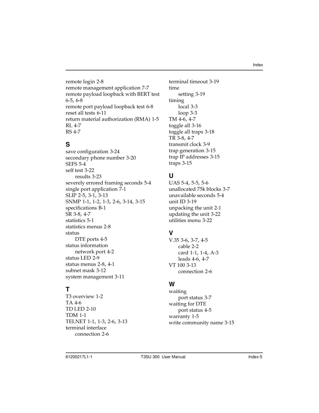 ADTRAN T3SU 300 user manual Index-5 