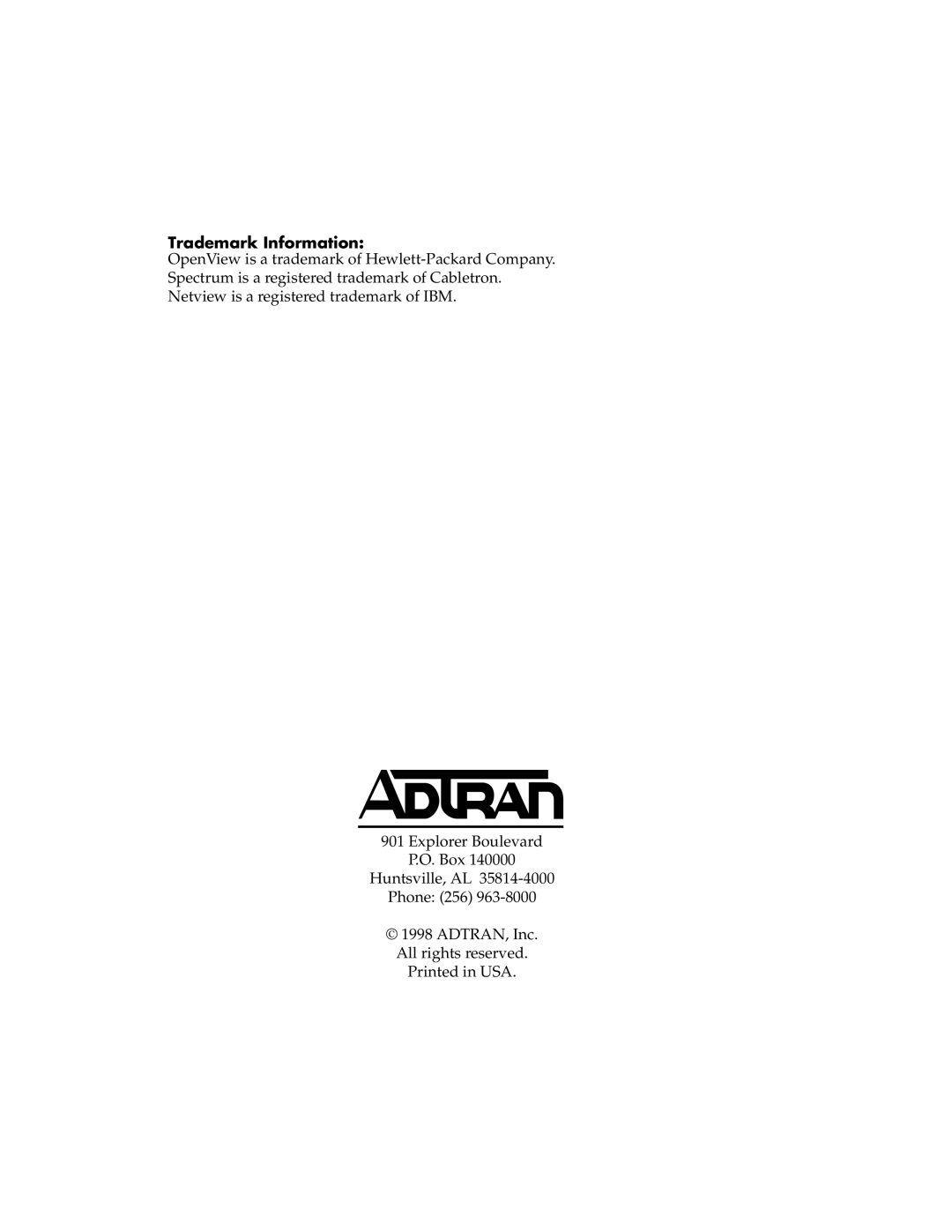 ADTRAN T3SU 300 user manual Trademark Information 