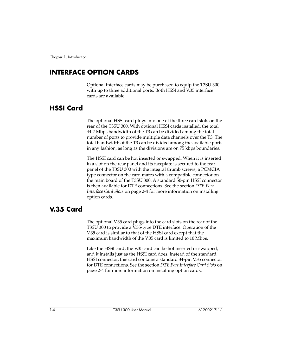 ADTRAN T3SU 300 user manual Interface Option Cards, Hssi Card 