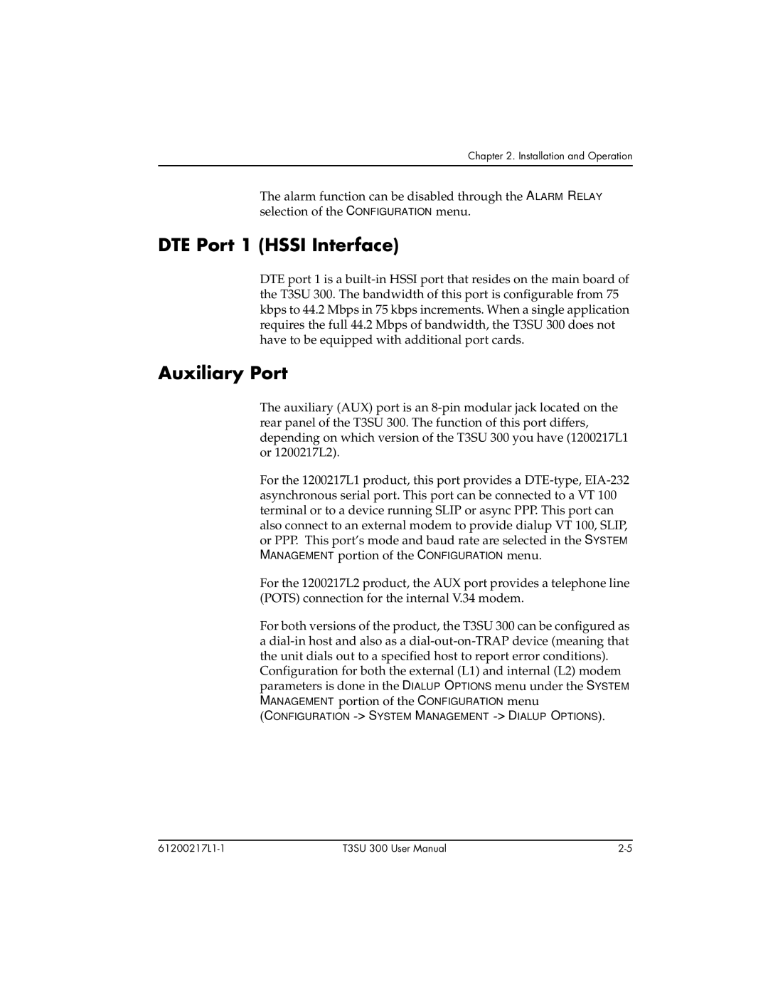 ADTRAN T3SU 300 user manual DTE Port 1 Hssi Interface, Auxiliary Port 