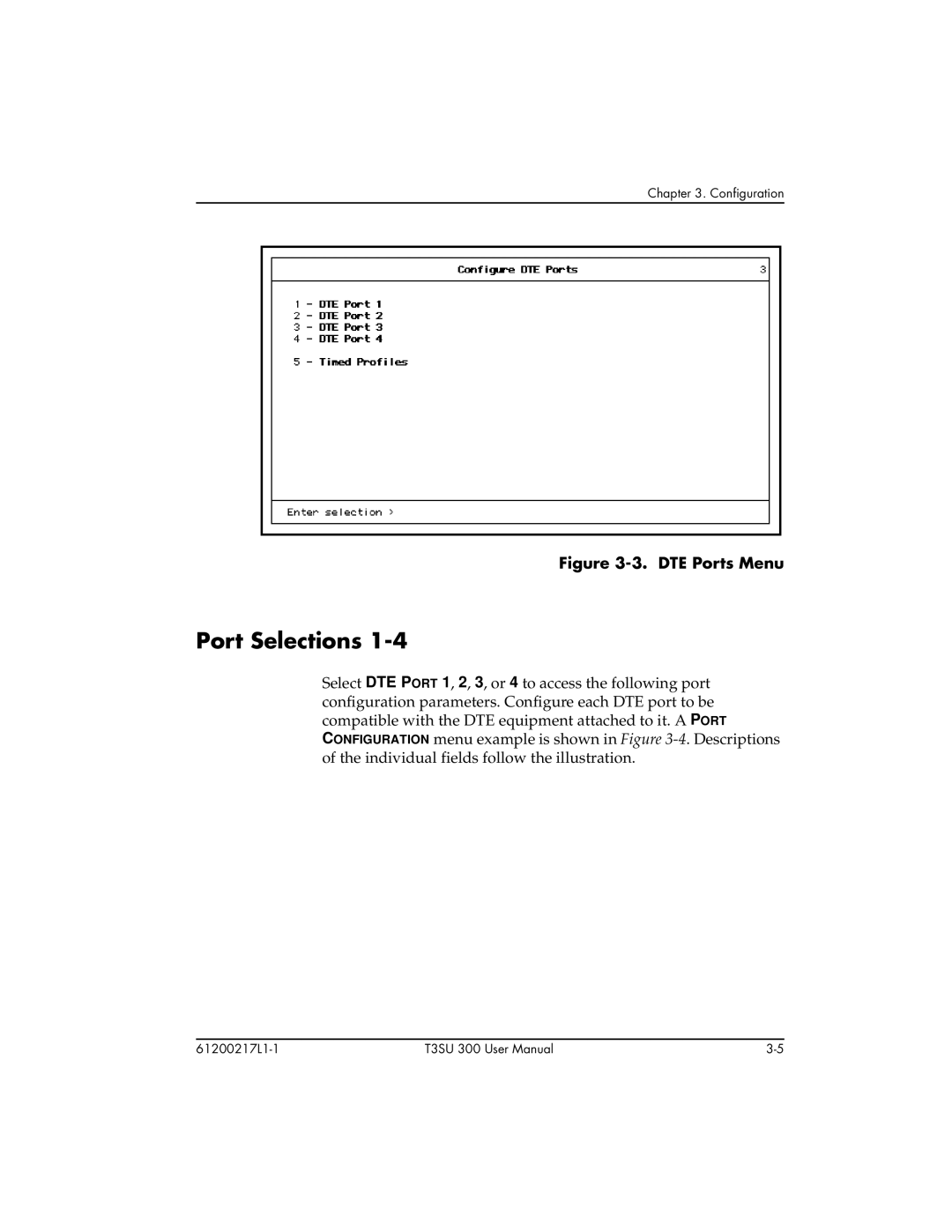 ADTRAN T3SU 300 user manual Port Selections, DTE Ports Menu 