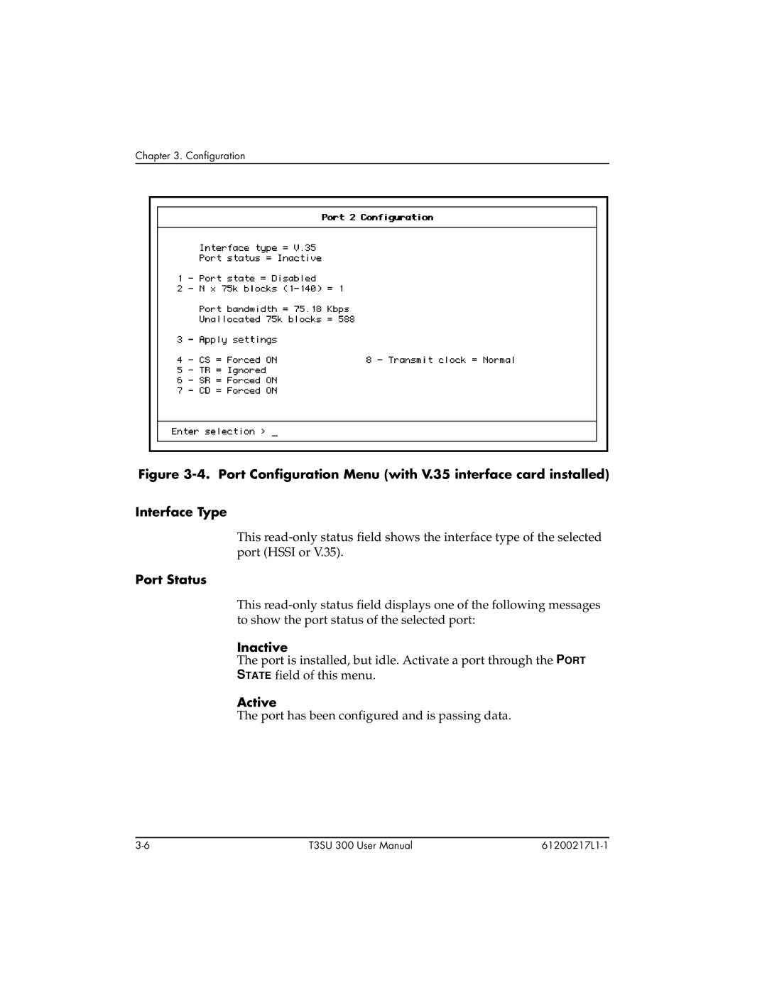 ADTRAN T3SU 300 user manual Port Status, Inactive, Active 