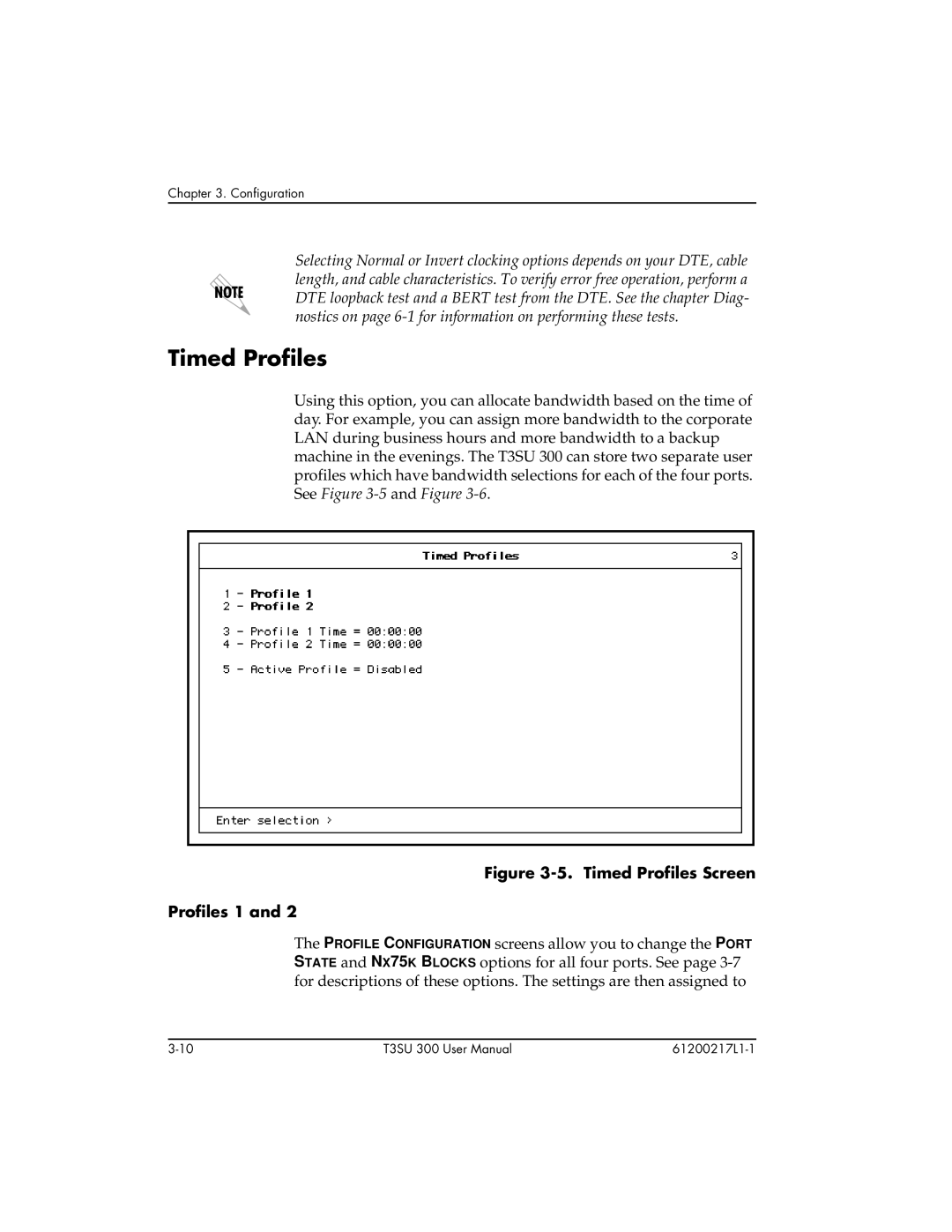 ADTRAN T3SU 300 user manual Timed Profiles Screen Profiles 1 