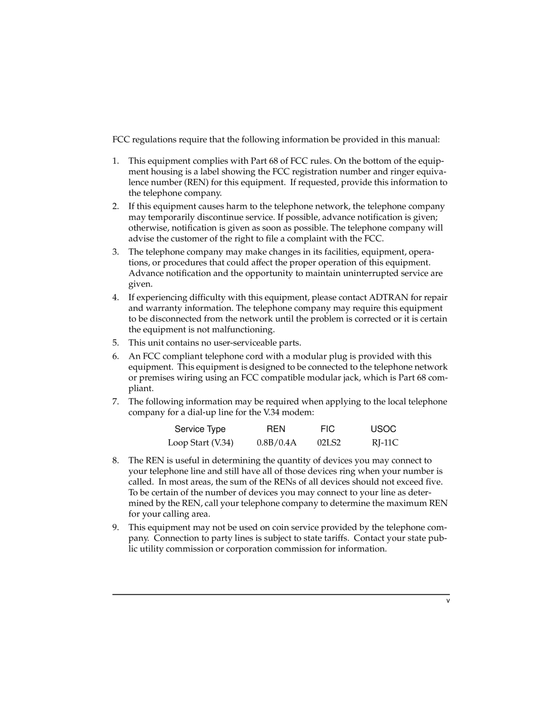 ADTRAN T3SU 300 user manual REN FIC Usoc 