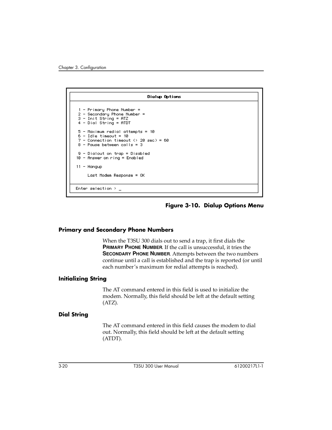 ADTRAN T3SU 300 user manual Initializing String, Dial String 