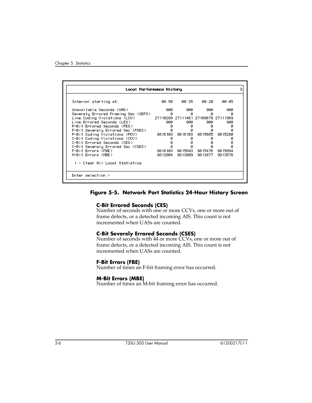 ADTRAN T3SU 300 user manual Bit Severely Errored Seconds Cses, Bit Errors FBE, Bit Errors MBE 