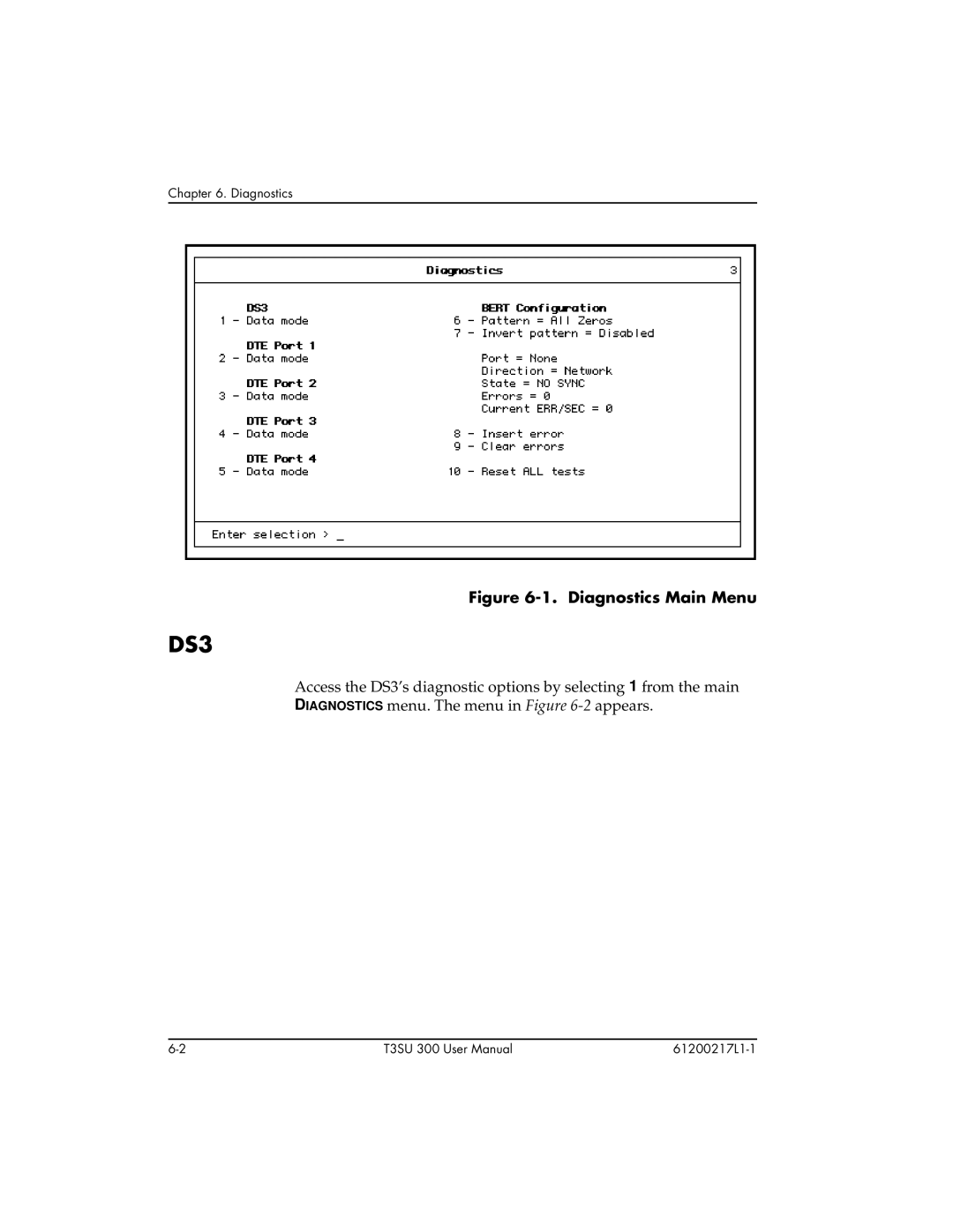 ADTRAN T3SU 300 user manual DS3, Diagnostics Main Menu 