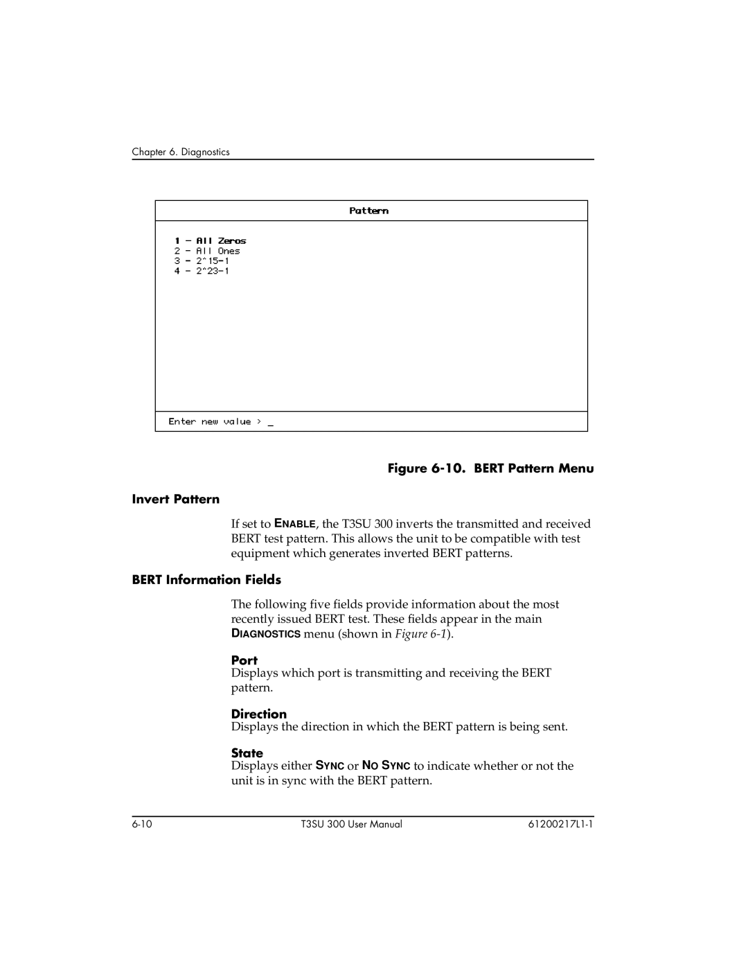 ADTRAN T3SU 300 user manual Bert Information Fields, Port, Direction, State 