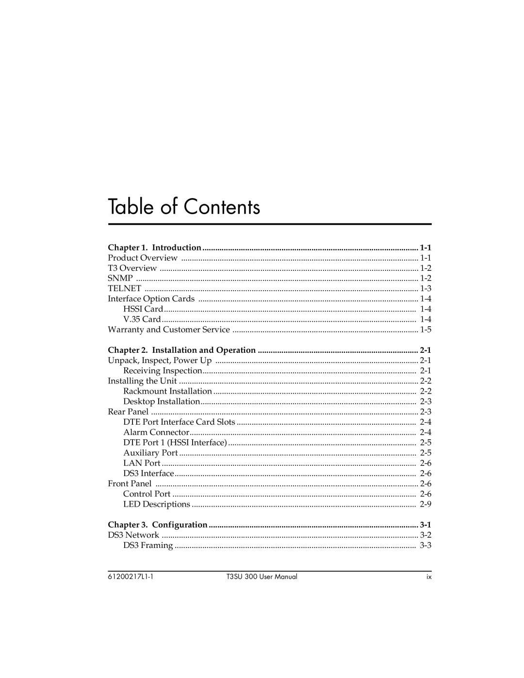 ADTRAN T3SU 300 user manual Table of Contents 