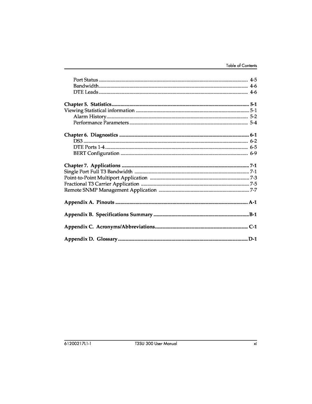 ADTRAN T3SU 300 user manual Appendix C. Acronyms/Abbreviations, Appendix D. Glossary, Appendix A. Pinouts 