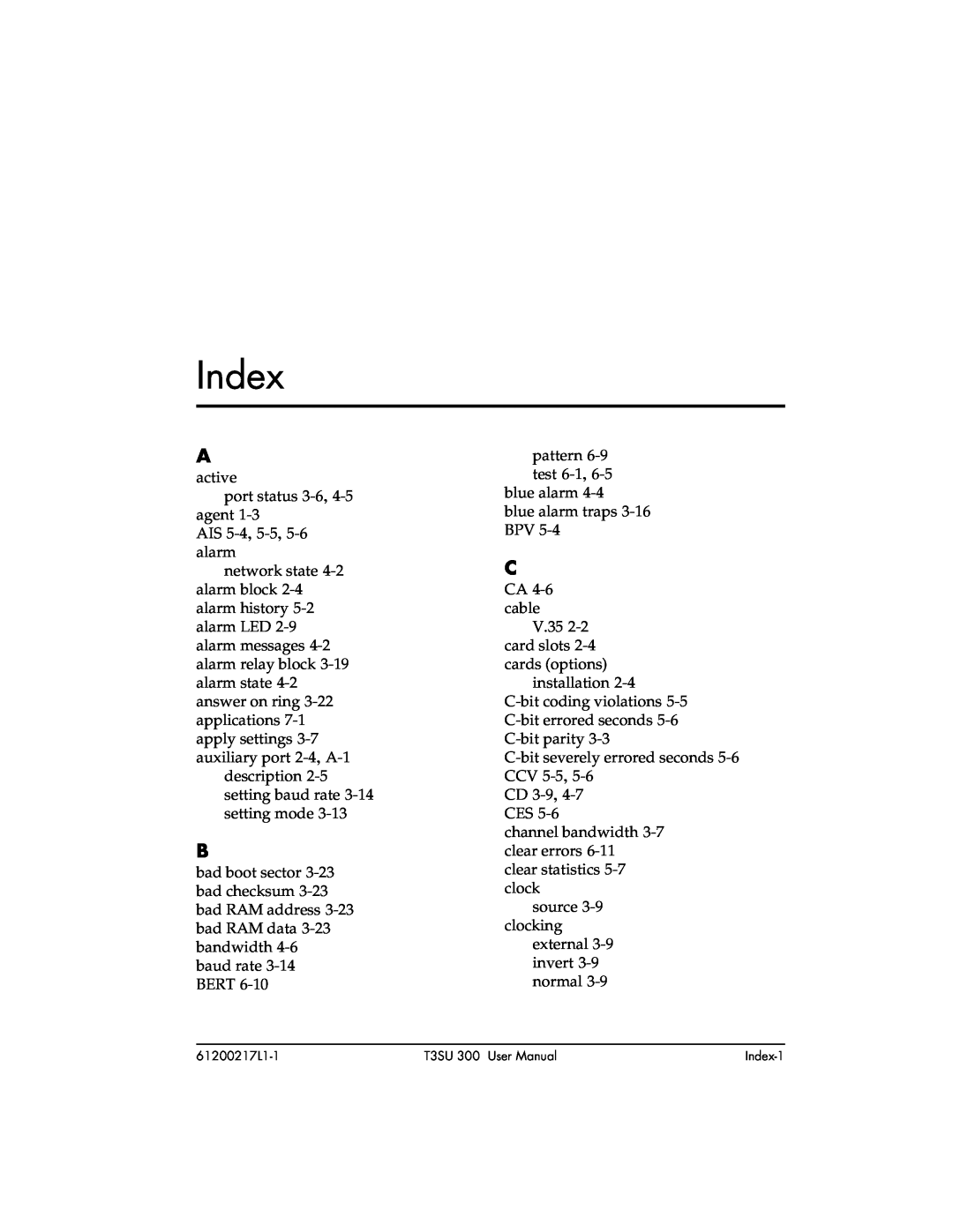 ADTRAN T3SU 300 user manual Index 