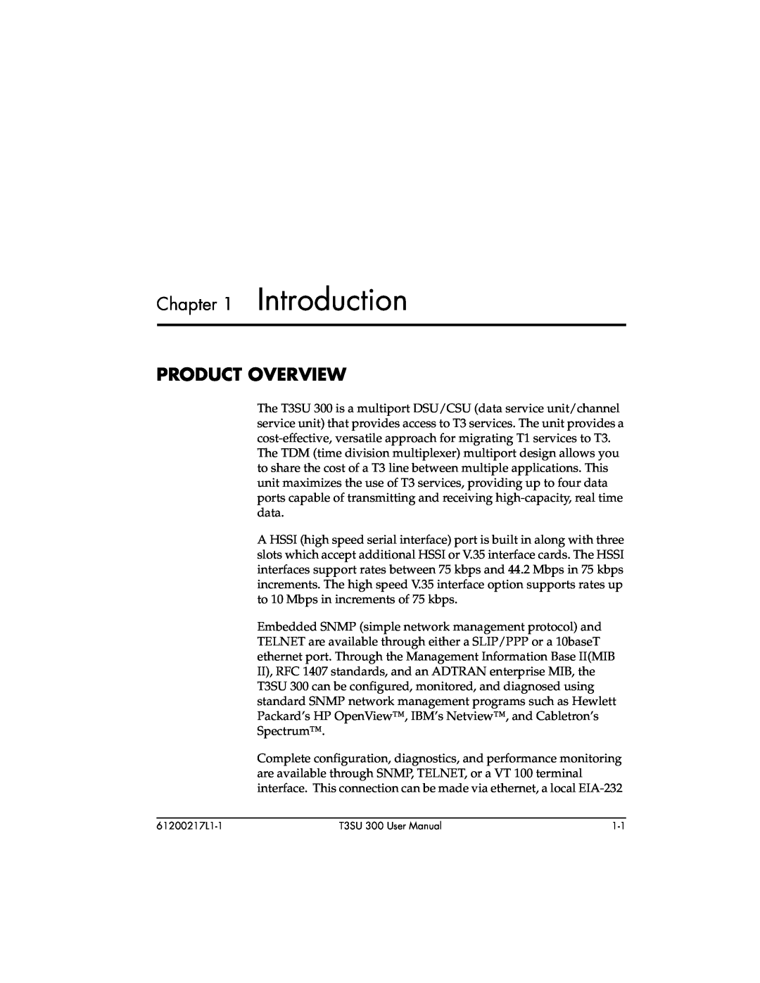 ADTRAN T3SU 300 user manual Introduction, Product Overview 