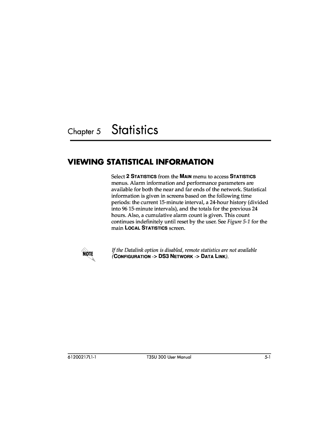 ADTRAN T3SU 300 user manual Statistics, Viewing Statistical Information 