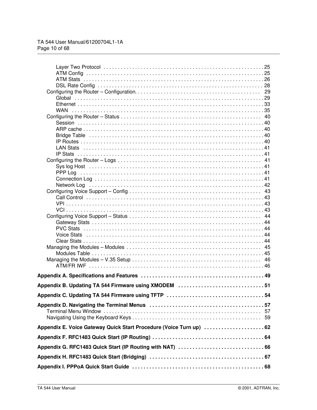 ADTRAN TA 544 user manual 2001, ADTRAN, Inc 